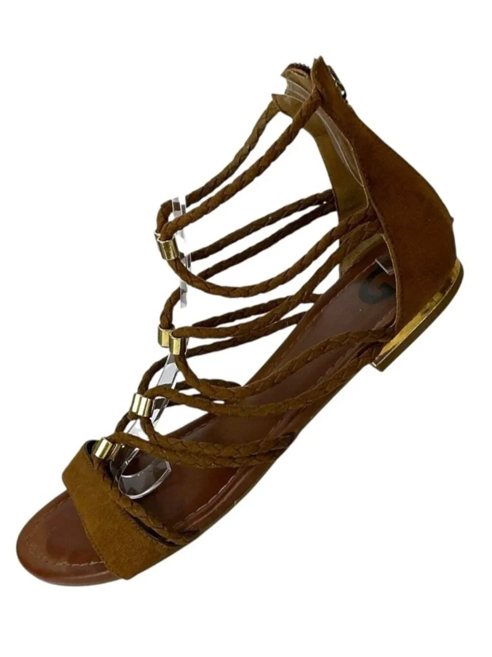 Guess Gladiator Sandals Suede Leather Strappy Gold Accents Brown 8 1/2 Medium